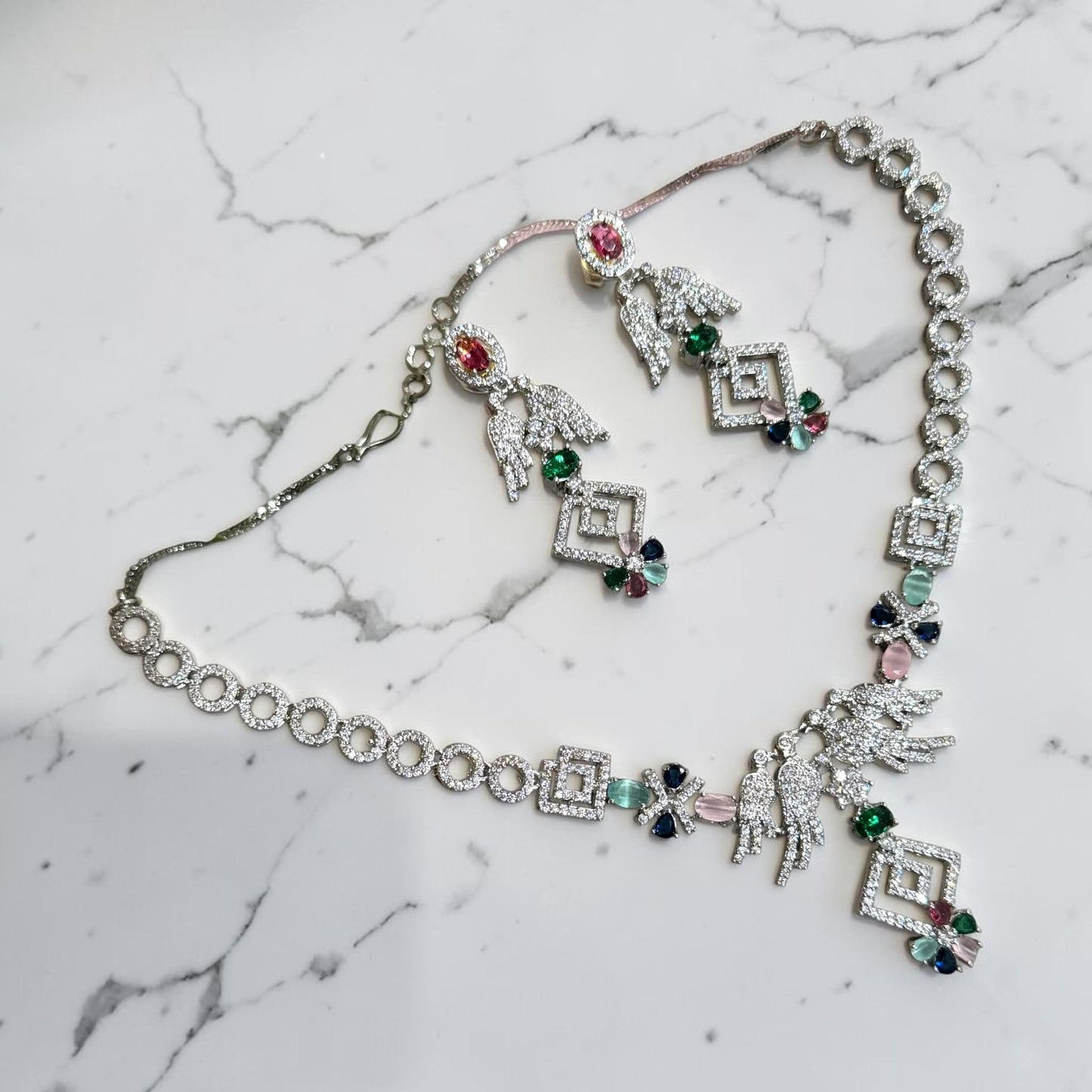 Sophisticated CZ Jewelry Set with Artistic Geometric Design