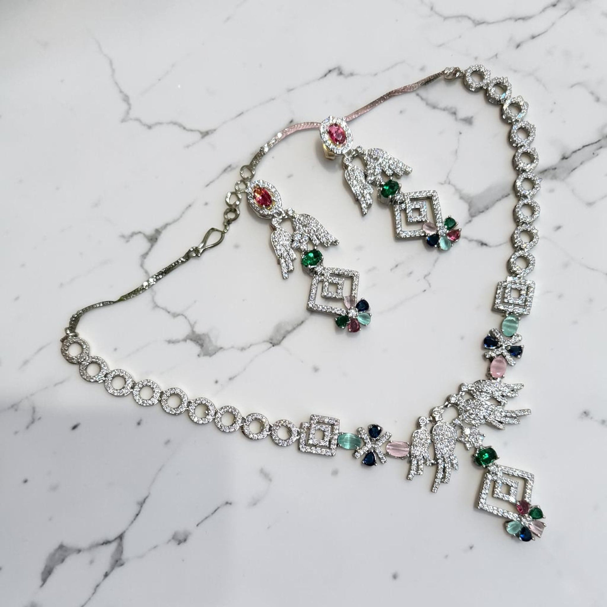 Sophisticated CZ Jewelry Set with Artistic Geometric Design