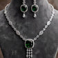 Elegant Emerald Necklace Set with Cascading Pendant and CZ Drop Earrings