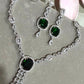 Elegant Emerald Necklace Set with Cascading Pendant and CZ Drop Earrings