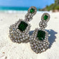 Luxury Emerald Earrings with Art Deco Cubic Zirconia Detailing