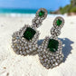 Luxury Emerald Earrings with Art Deco Cubic Zirconia Detailing