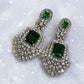 Luxury Emerald Earrings with Art Deco Cubic Zirconia Detailing