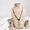 Elegant Statement Y Necklace Set with mint green and blush Pink Stones