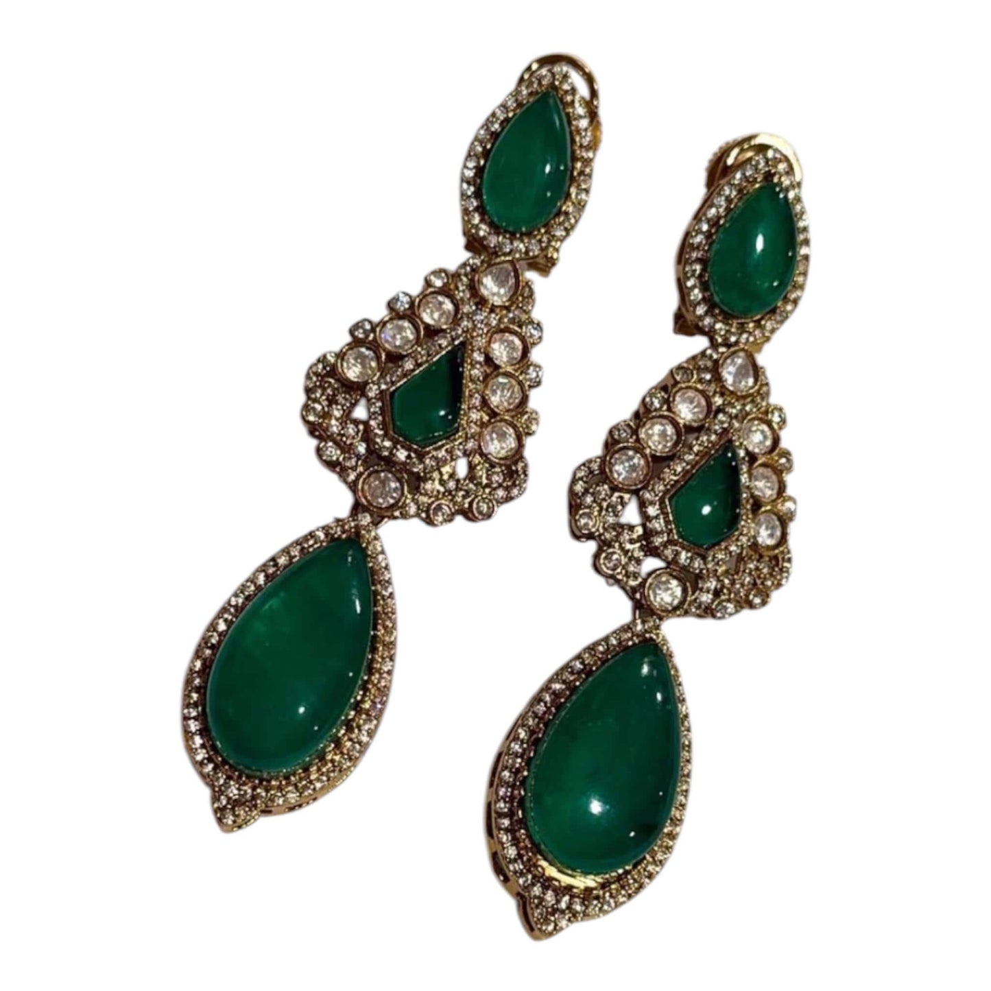 Classic Gold Plated Drop Earrings with Vibrant Emerald Teardrop Detail