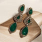 Classic Gold Plated Drop Earrings with Vibrant Emerald Teardrop Detail