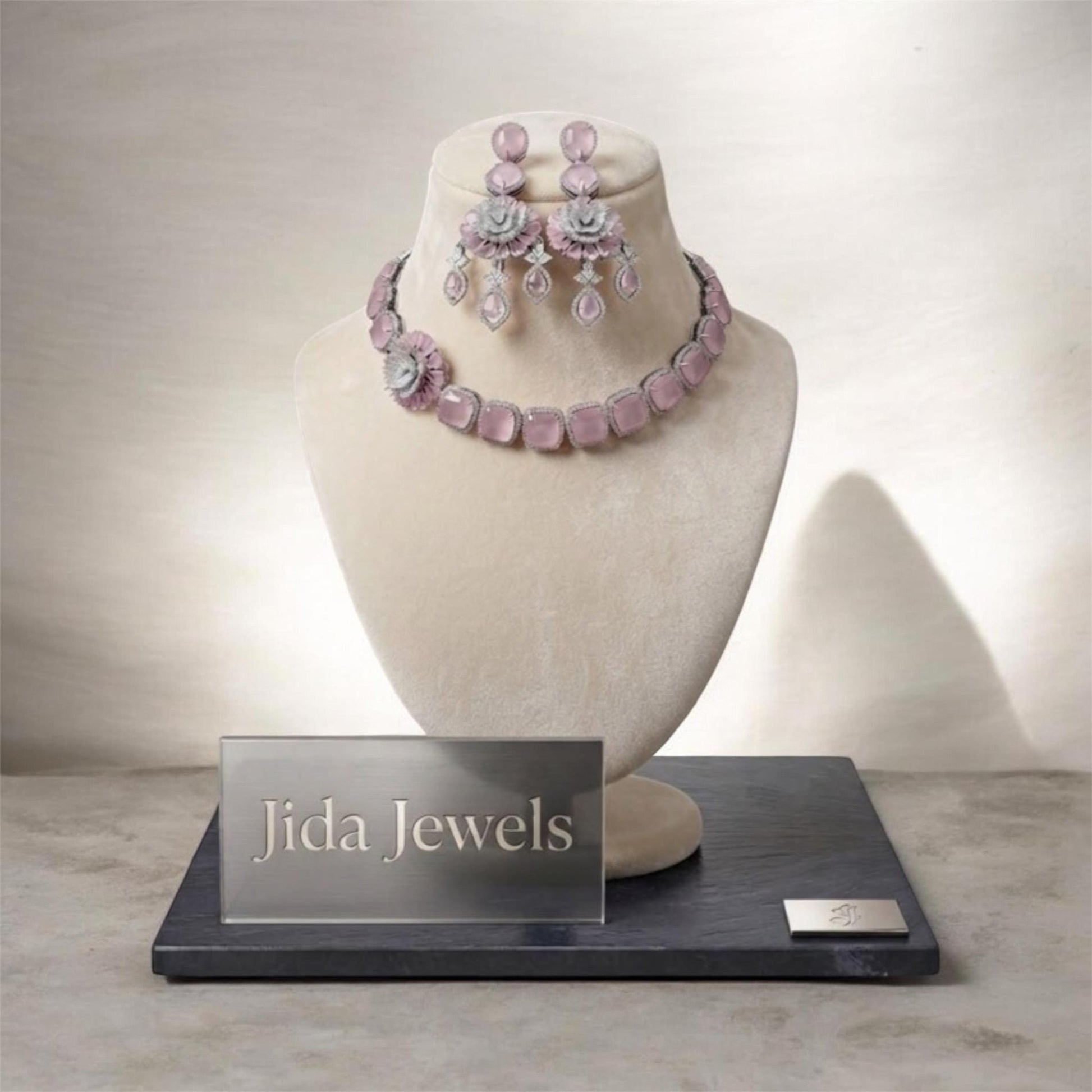 Elegant blush Pink Floral Necklace Set with Matching Drop Earrings for Wedding Wear