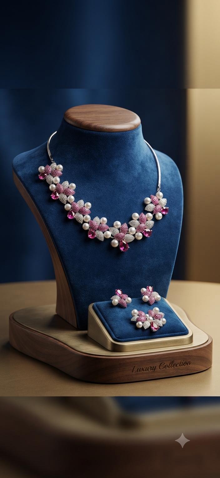 Ruby Red Pearl designer Highend Necklace Set with Matching Earrings ,Ring,tikka for Women