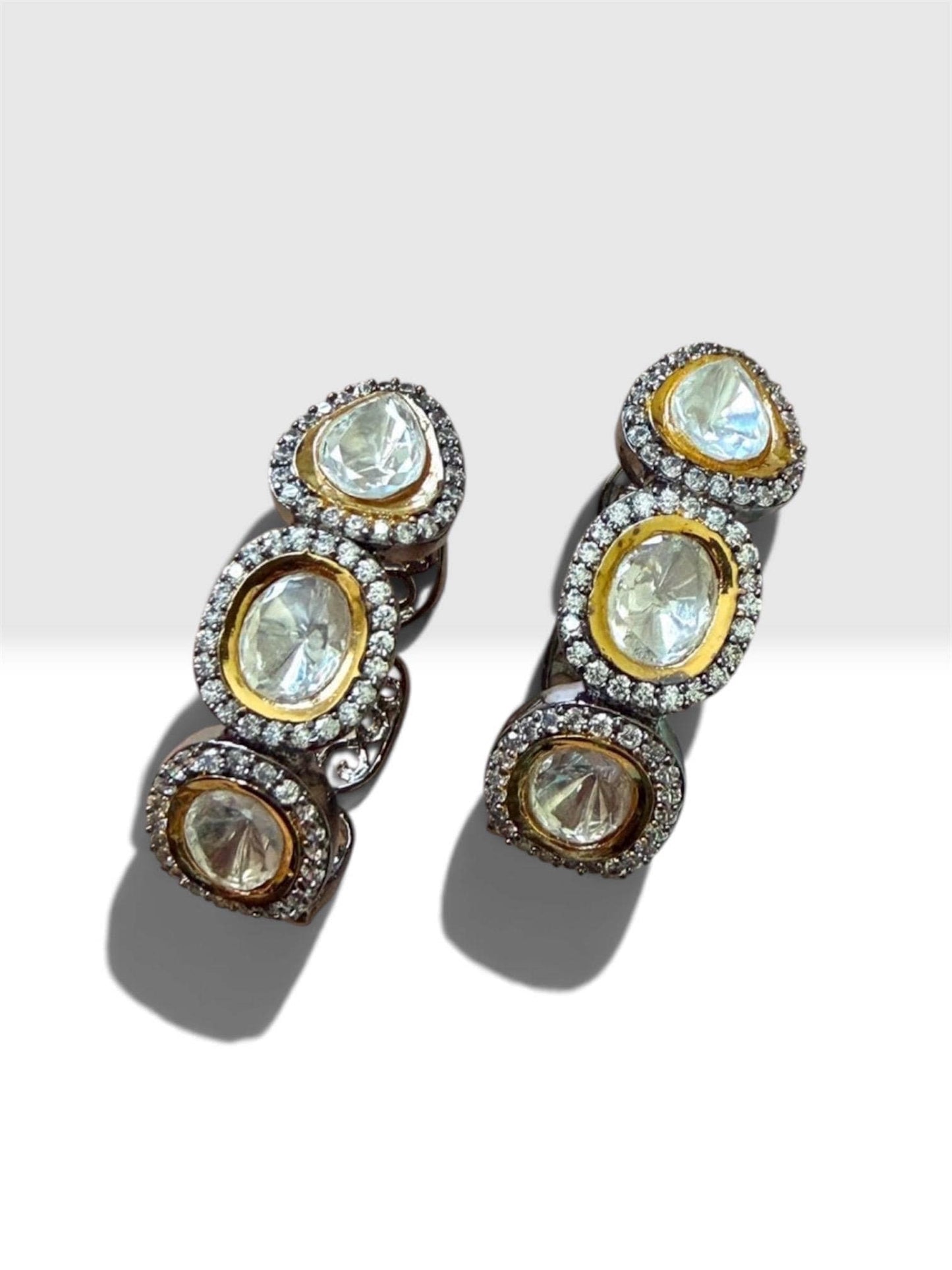 Elegant CZ Hoop Earrings with Double Stone Contemporary Design