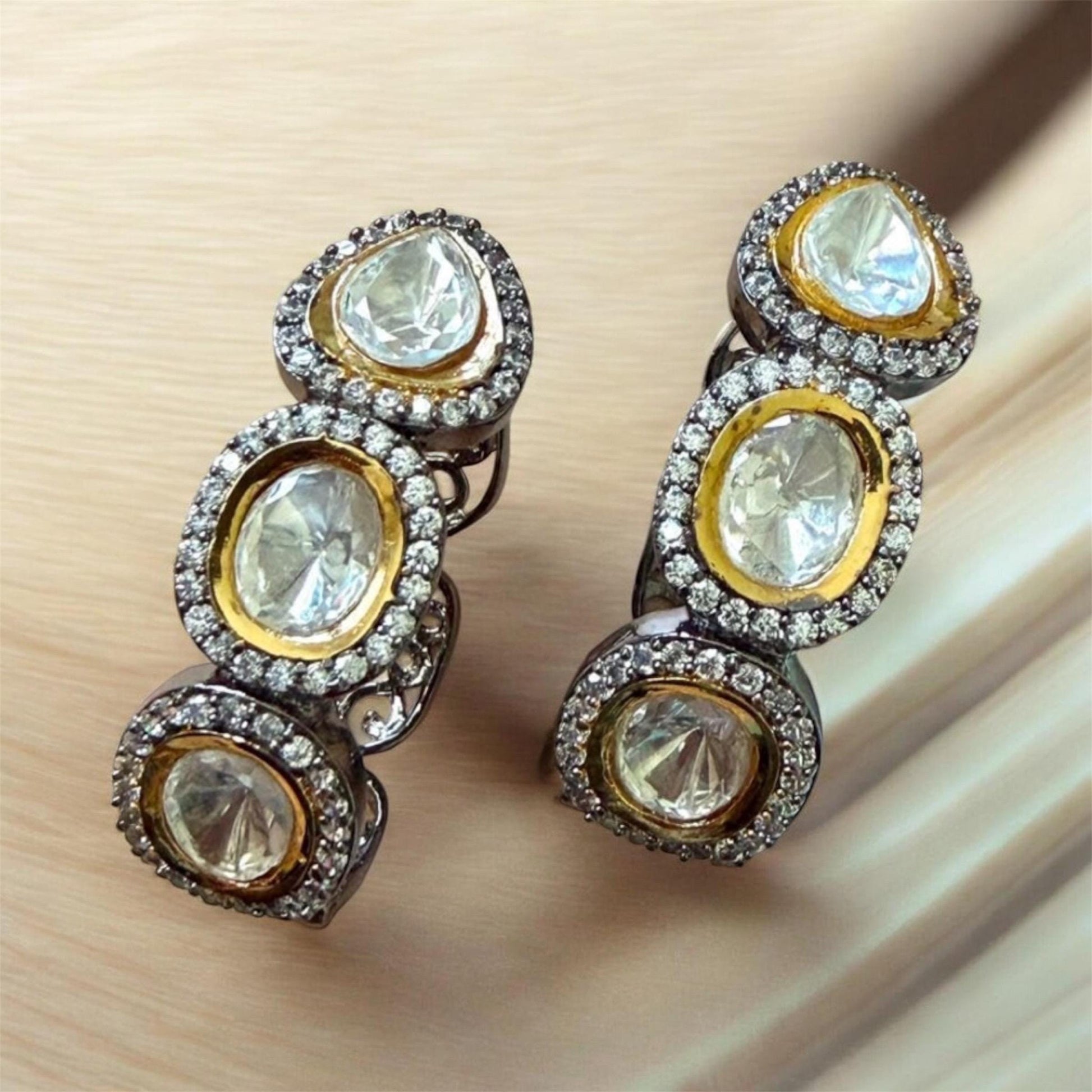 Elegant CZ Hoop Earrings with Double Stone Contemporary Design
