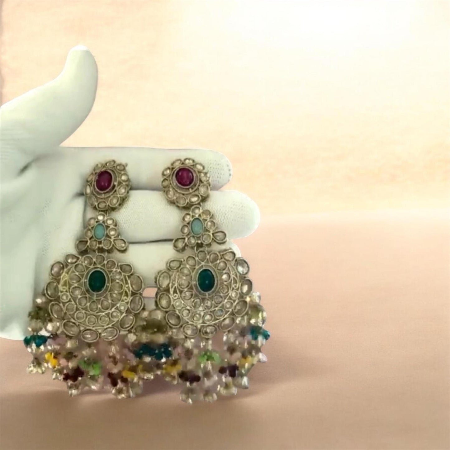 Traditional Gold Tone Chandbali Earrings with Multicolor Beads for Festivals
