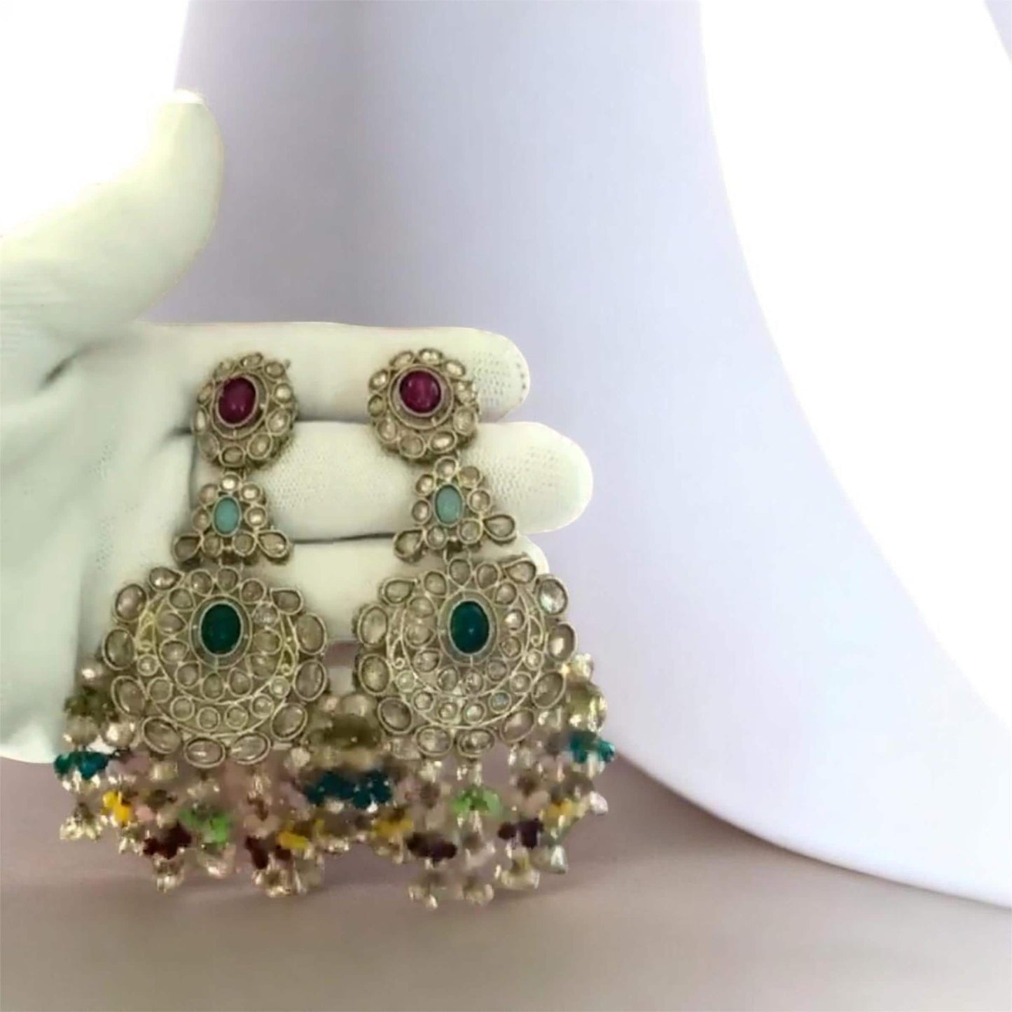 Traditional Gold Tone Chandbali Earrings with Multicolor Beads for Festivals