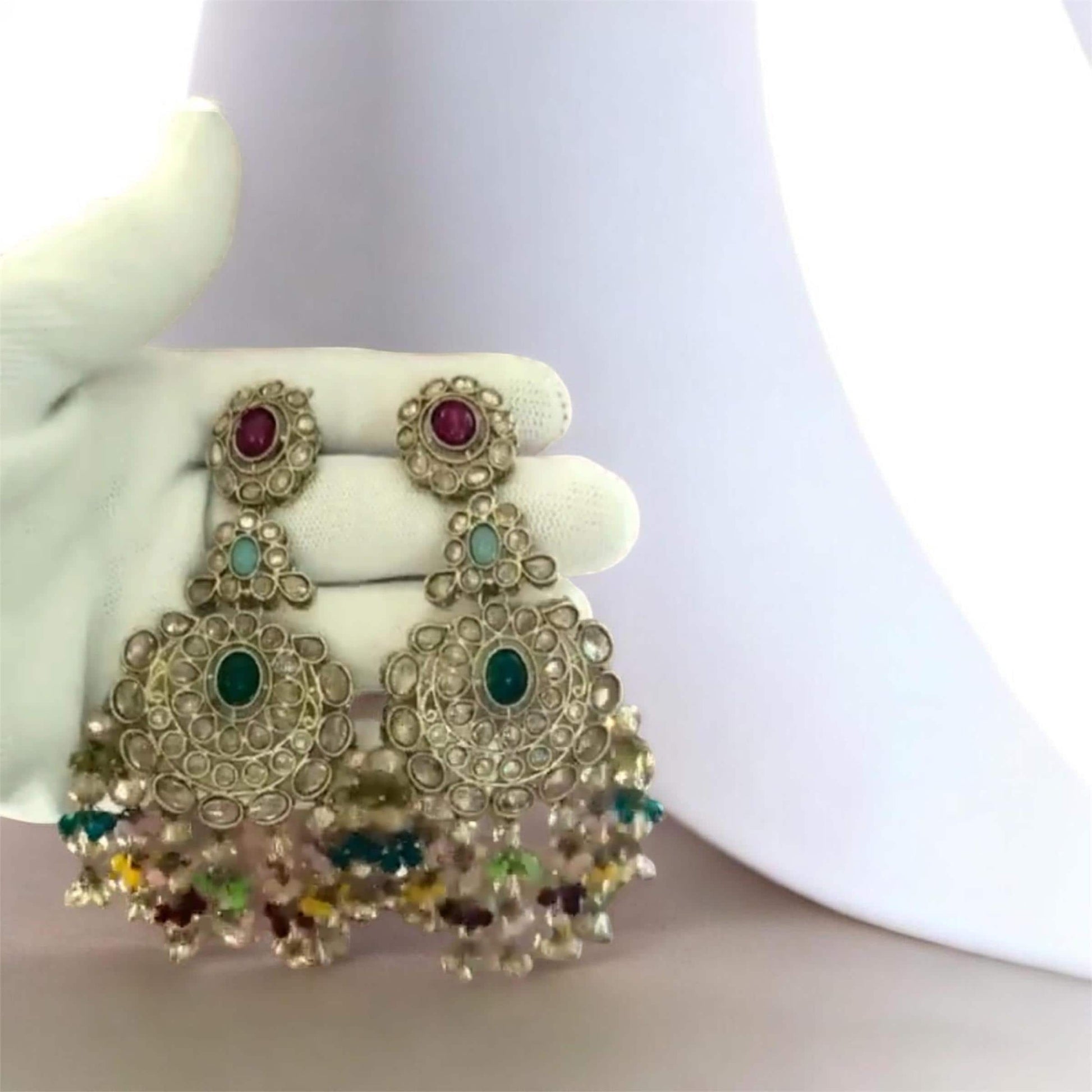 Traditional Gold Tone Chandbali Earrings with Multicolor Beads for Festivals