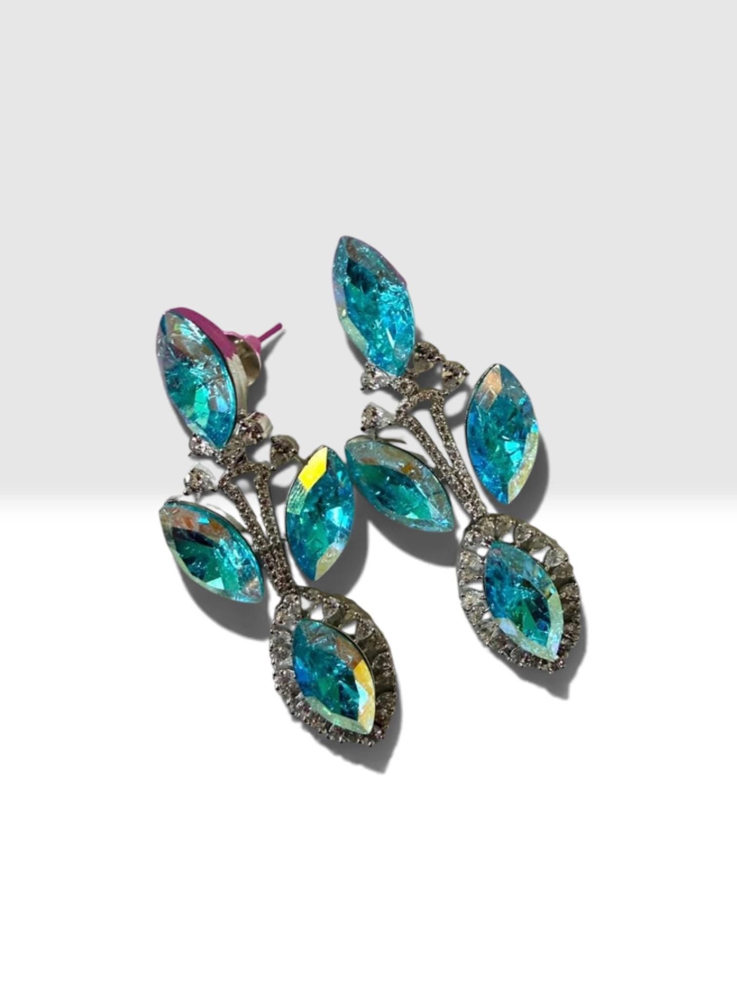 Contemporary Botanical Drop Earrings with Designer Luxury Style Swarovski
