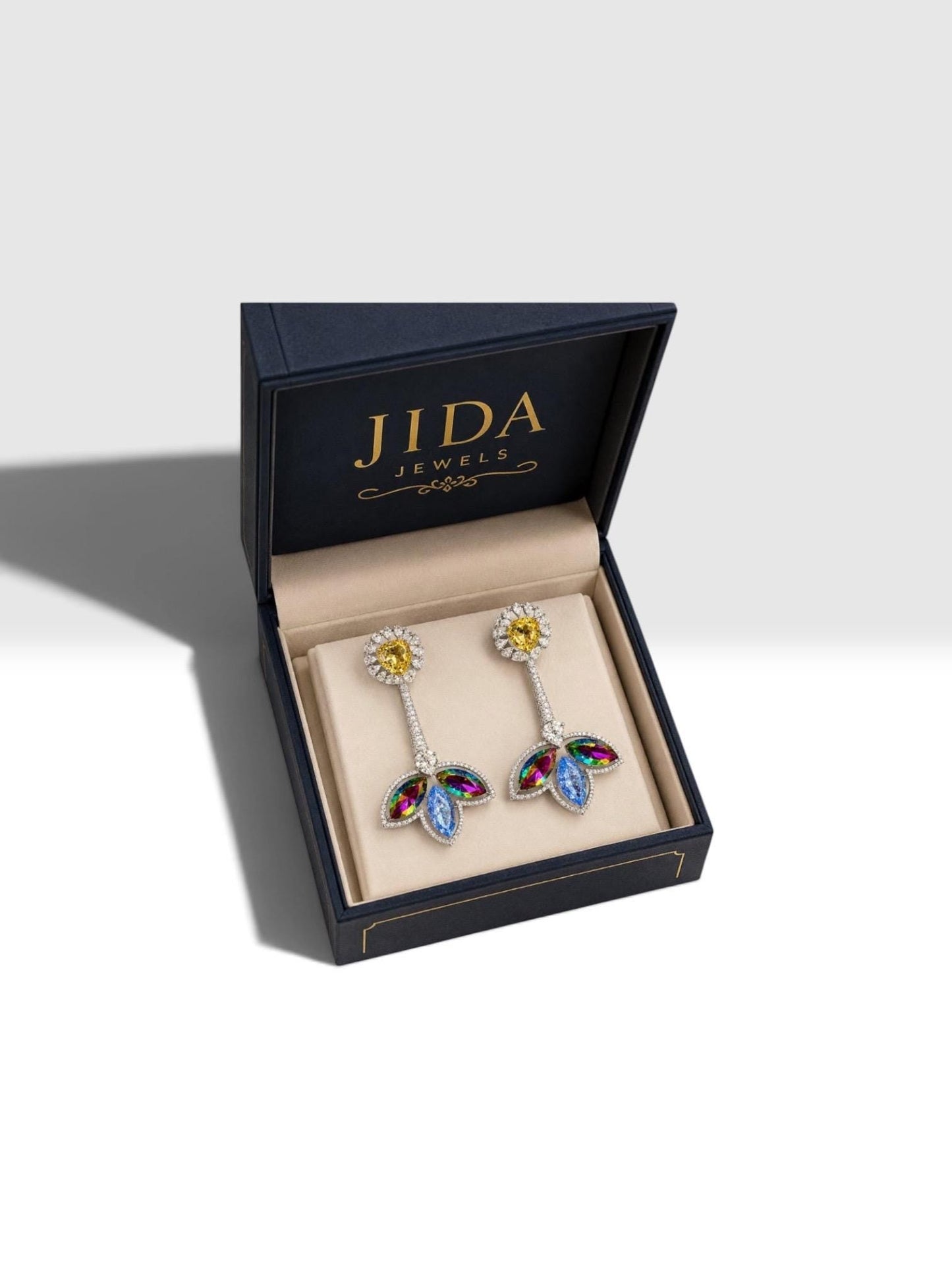 Contemporary Botanical Drop Earrings with Designer Luxury Style Swarovski