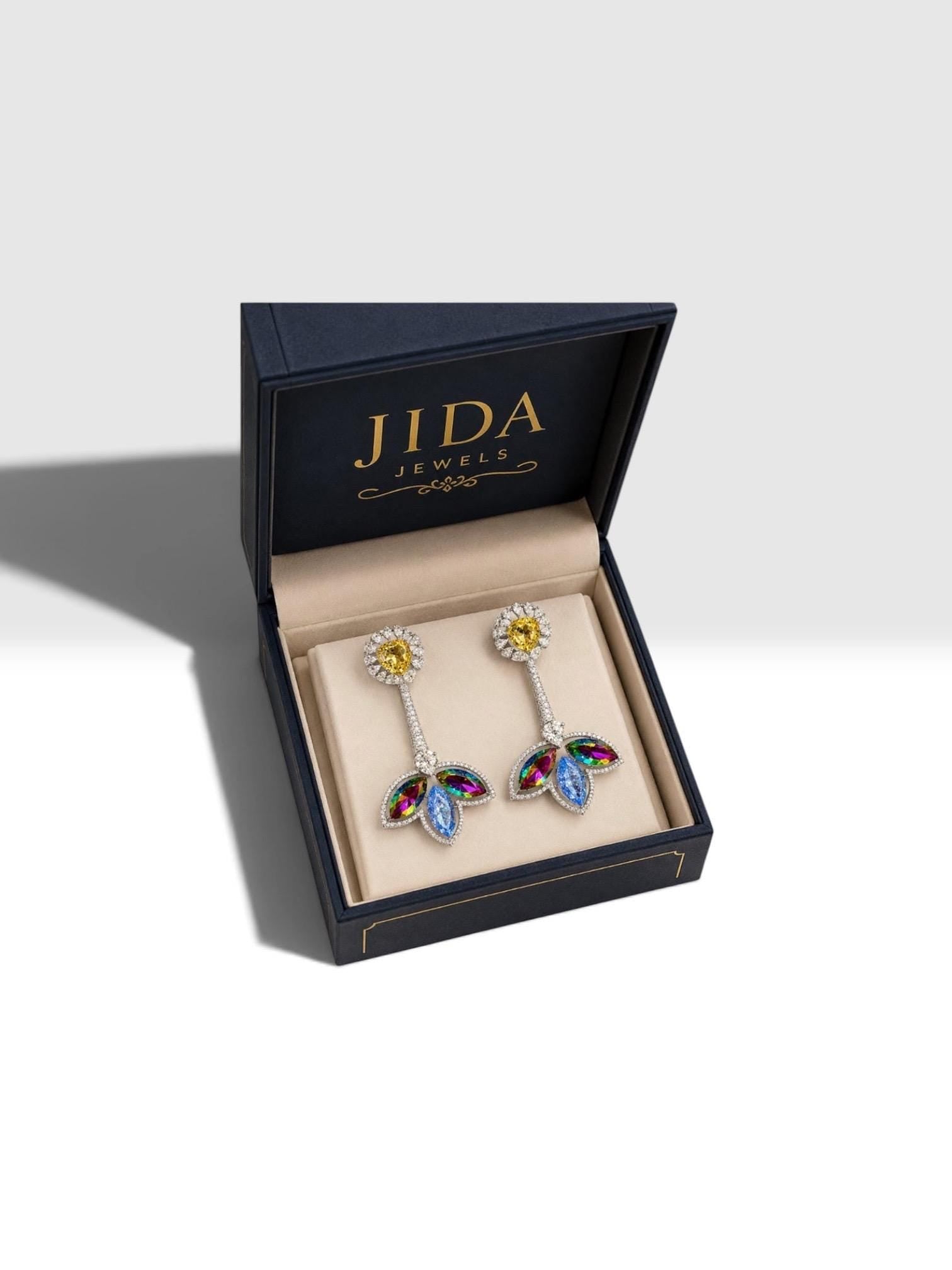 Contemporary Botanical Drop Earrings with Designer Luxury Style Swarovski