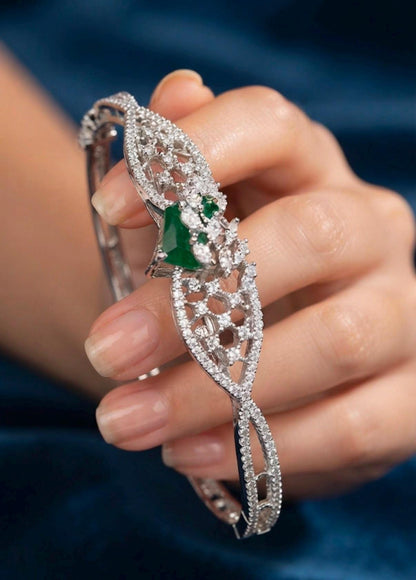 Sleek Openable Bangle/Kara with Elegant Stone Detailing and Rhodium Finish
