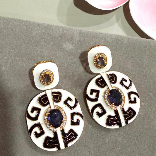 Bold Round Enamel Drop Earrings with Gold Plated Finish, Contemporary Designer Earrings