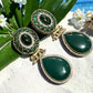 Designer Emerald Green Drop Earrings with Gold Plated Finish, Vintage Style Statement Earrings