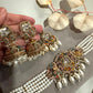 Gold Plated Choker/ Necklace Set with Monzonite Stones, Multi Strand Pearl Necklace and Earrings