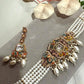 Gold Plated Choker/ Necklace Set with Monzonite Stones, Multi Strand Pearl Necklace and Earrings