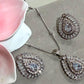 Rhodium Finish Teardrop Pendant Necklace Set with CZ Stones and Matching Statement Stud Earrings