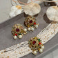 Layered White Beaded Choker/ Necklace with Gold Plated Multicolor Pendant And Pearl Drops Earrings