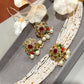 Layered White Beaded Choker/ Necklace with Gold Plated Multicolor Pendant And Pearl Drops Earrings