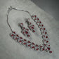 Designer Ruby Pink Necklace Set Featuring Floral Inspired CZ Pattern, Matching Earrings