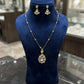 Designer Gold Finish Pendant Necklace Set Featuring Monzonite Stones, Elegant Floral Inspired Jewelry