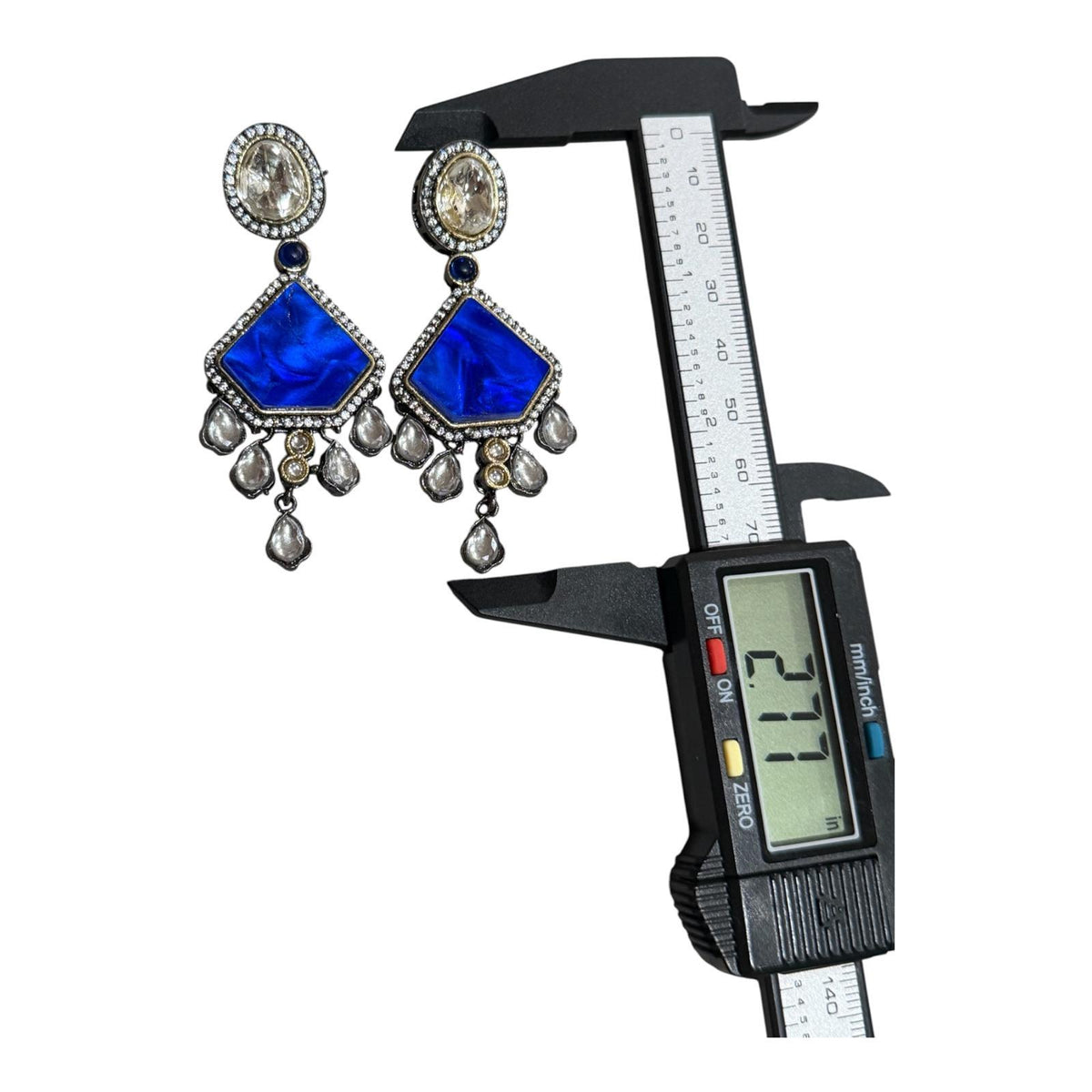 Contemporary Pentagon Drop Earrings Featuring Navy Blue Accents and Modern Designer Style