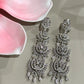 Ornate Black Finish Statement Earrings, Dramatic Chandelier Drop Earrings with Intricate Floral Motif