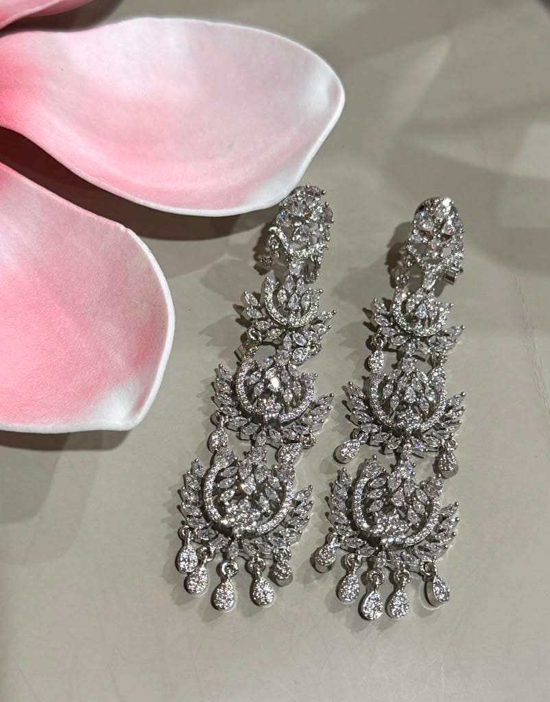 Ornate Black Finish Statement Earrings, Dramatic Chandelier Drop Earrings with Intricate Floral Motif