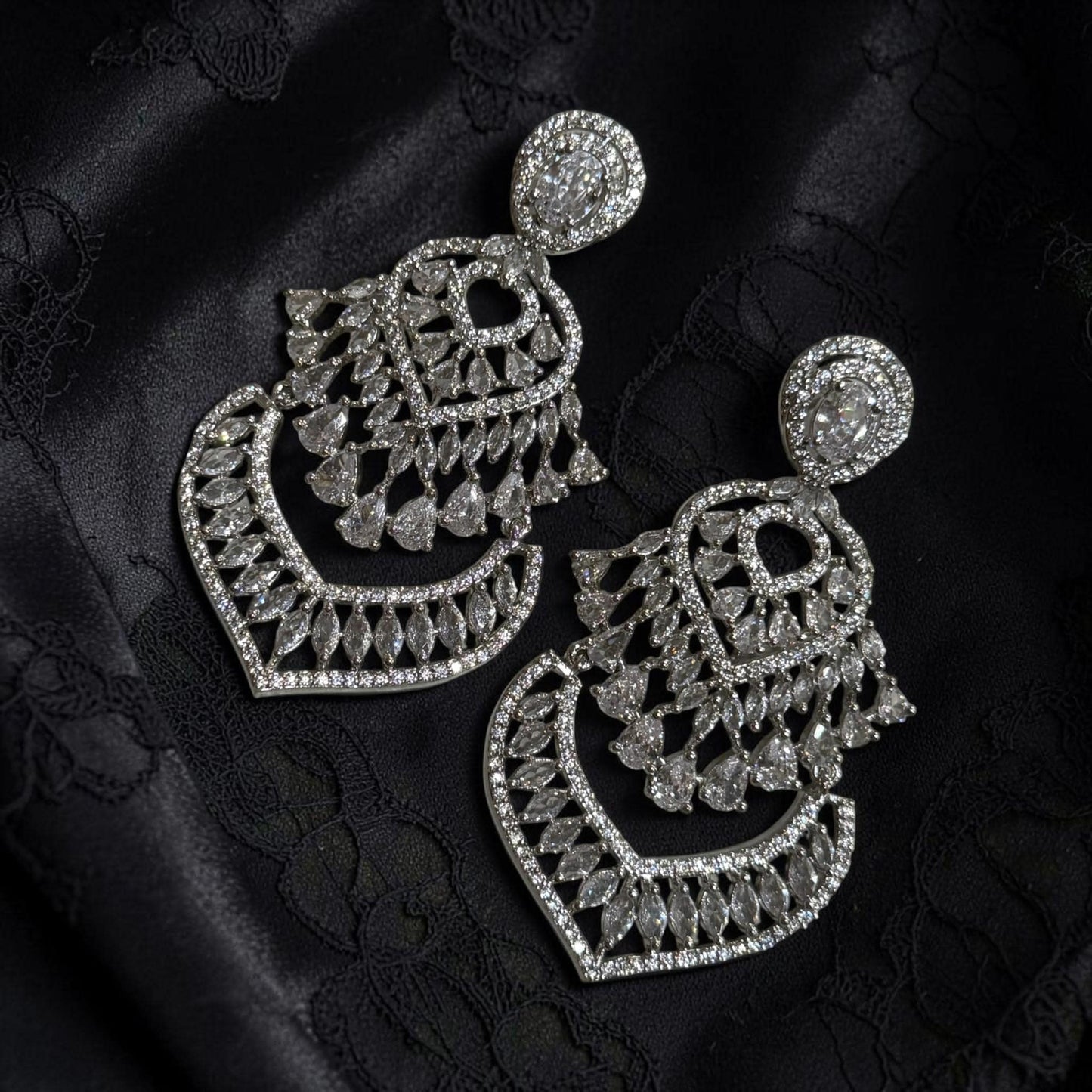 Glamorous Statement Drop Earrings with Decorative Openwork and Pear Accents