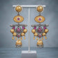Designer Temple Style Jhumka Earrings with Ruby Pink Details For Women