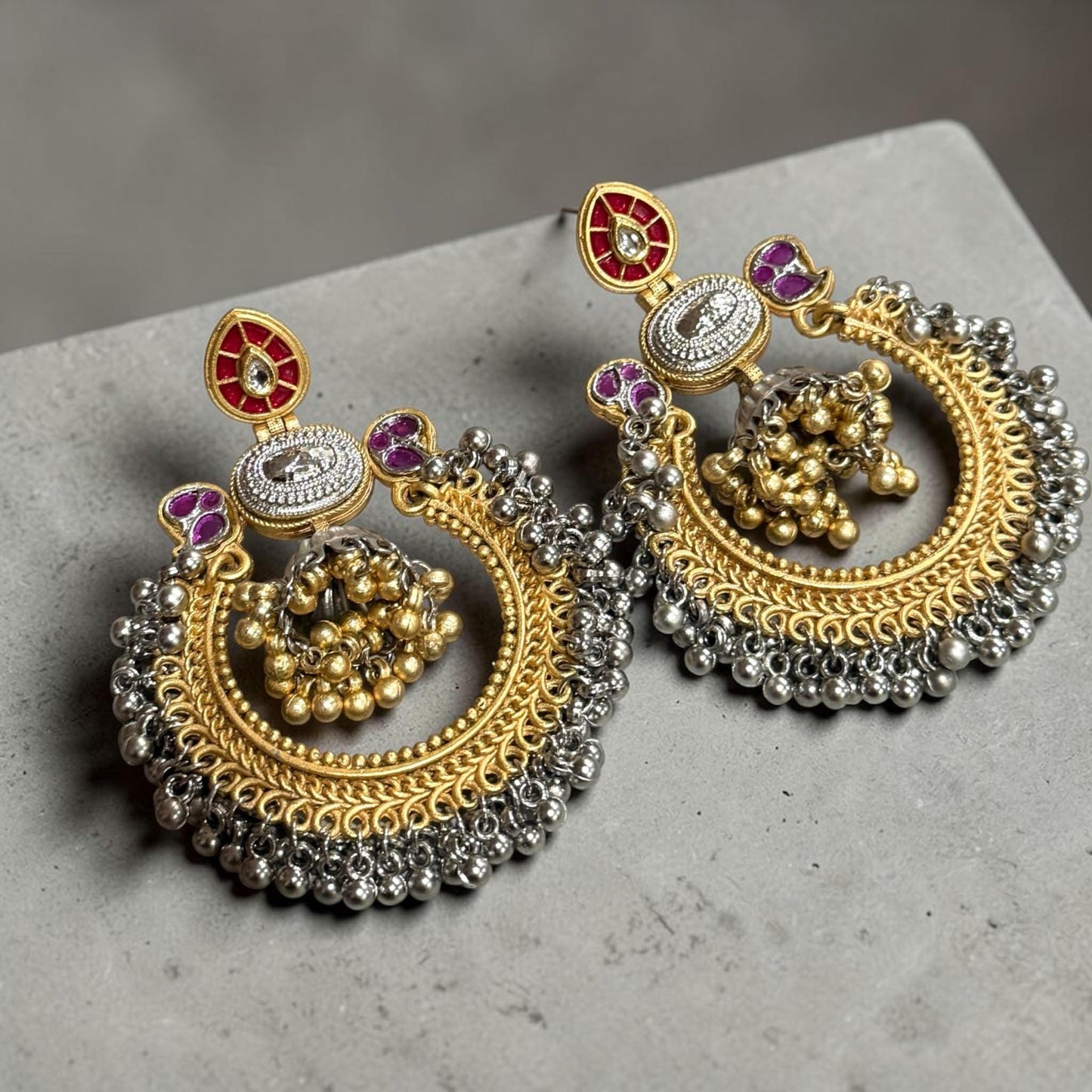 Stand Out in Lightweight Two Tone Oxidized Bali Statement Earrings with Traditional Detailing