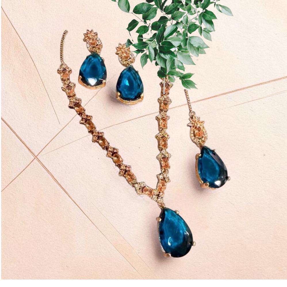 Elegant Necklace Set with Grey /Blue Teardrop and Coordinating Drop Earrings