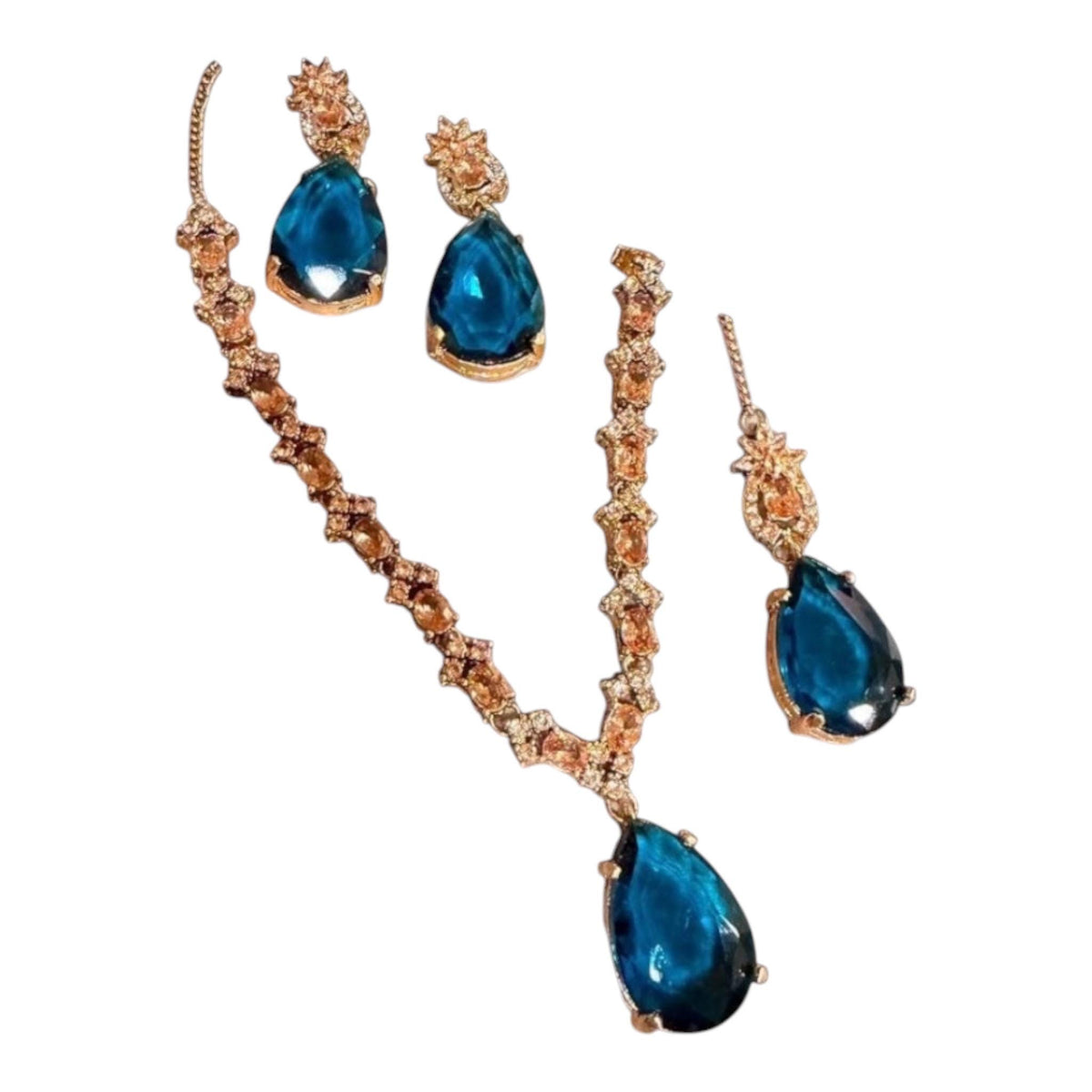 Elegant Necklace Set with Grey /Blue Teardrop and Coordinating Drop Earrings