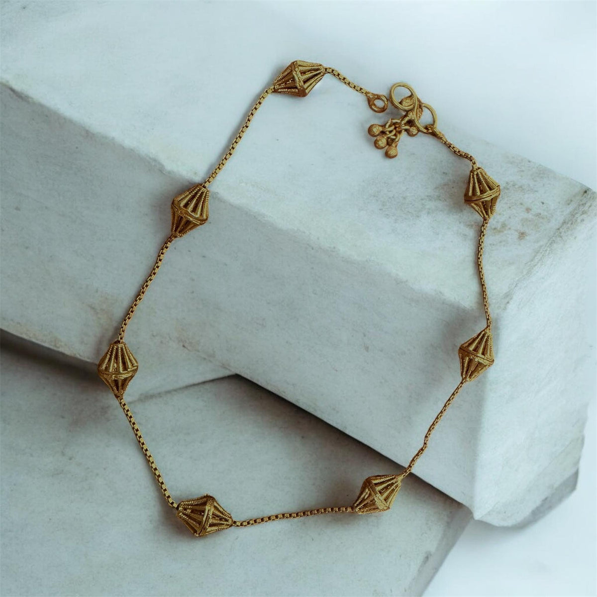 Ankle Bracelet with Ornamental Accents Gold finish