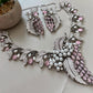Blush Pink Statement Necklace with Leaf Inspired Details and Accompanying Earrings