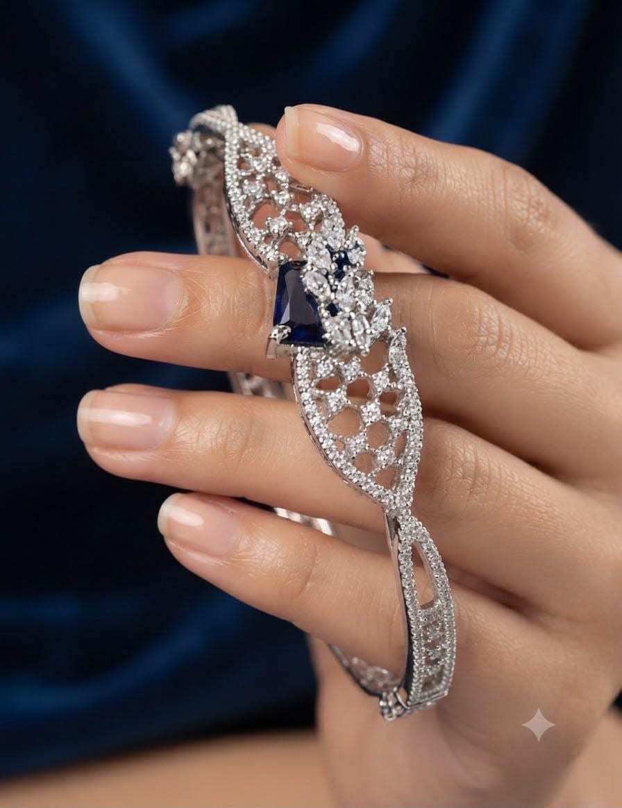 Sleek Openable Bangle/Kara with Elegant Stone Detailing and Rhodium Finish