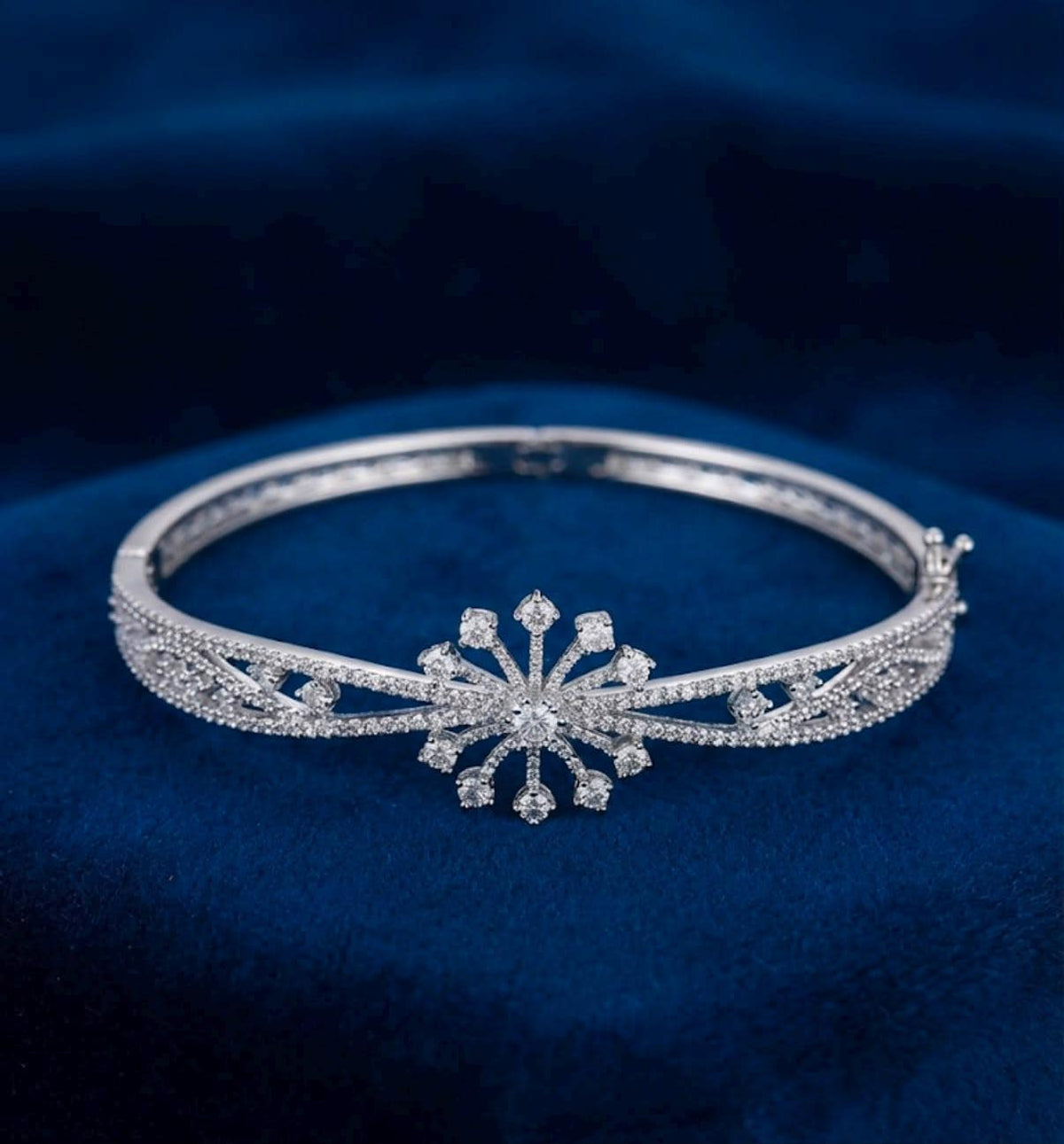 Elegant Statement Bangle/Kara with Intricate Floral Design and Brilliant Stone Detailing