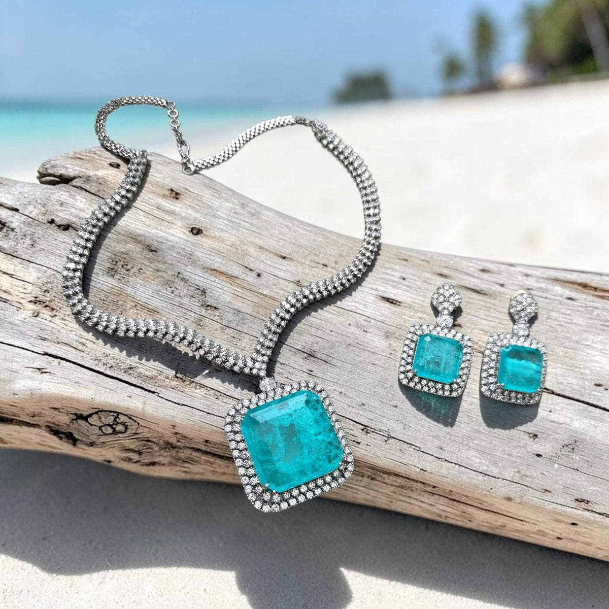 High-End Doublet Statement Necklace and Earrings Set with AD Stone Detailing