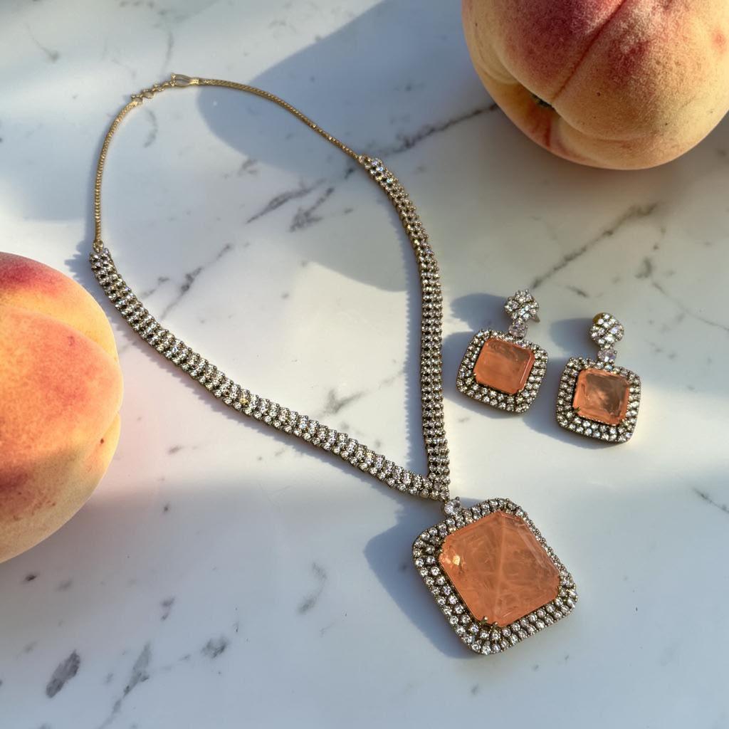 High-End Doublet Statement Necklace and Earrings Set with AD Stone Detailing