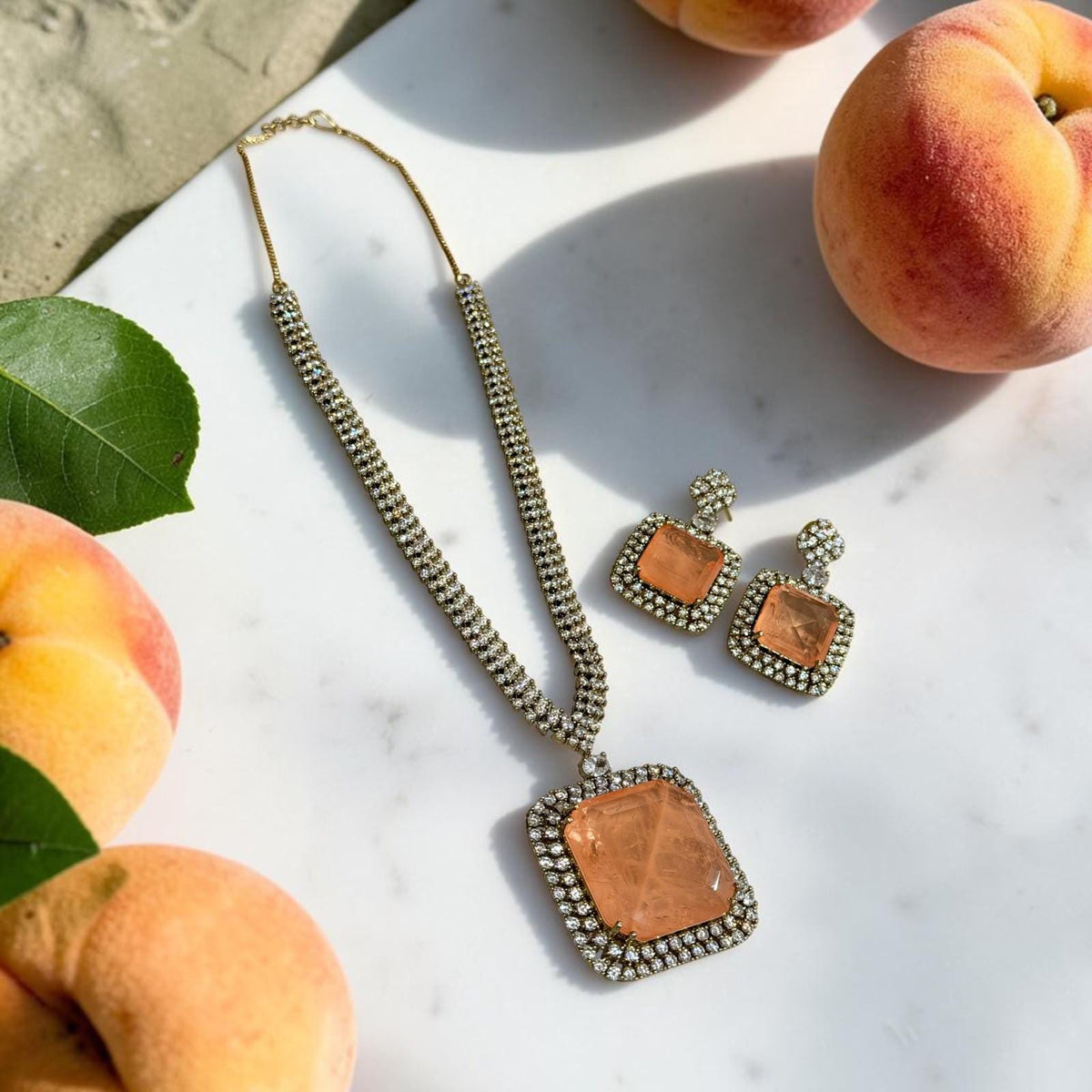 High-End Doublet Statement Necklace and Earrings Set with AD Stone Detailing