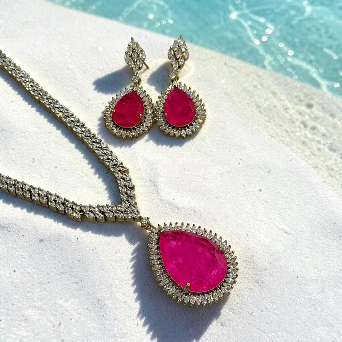 Teardrop high end doublet stone with Cz stones Jewelry set antique finish