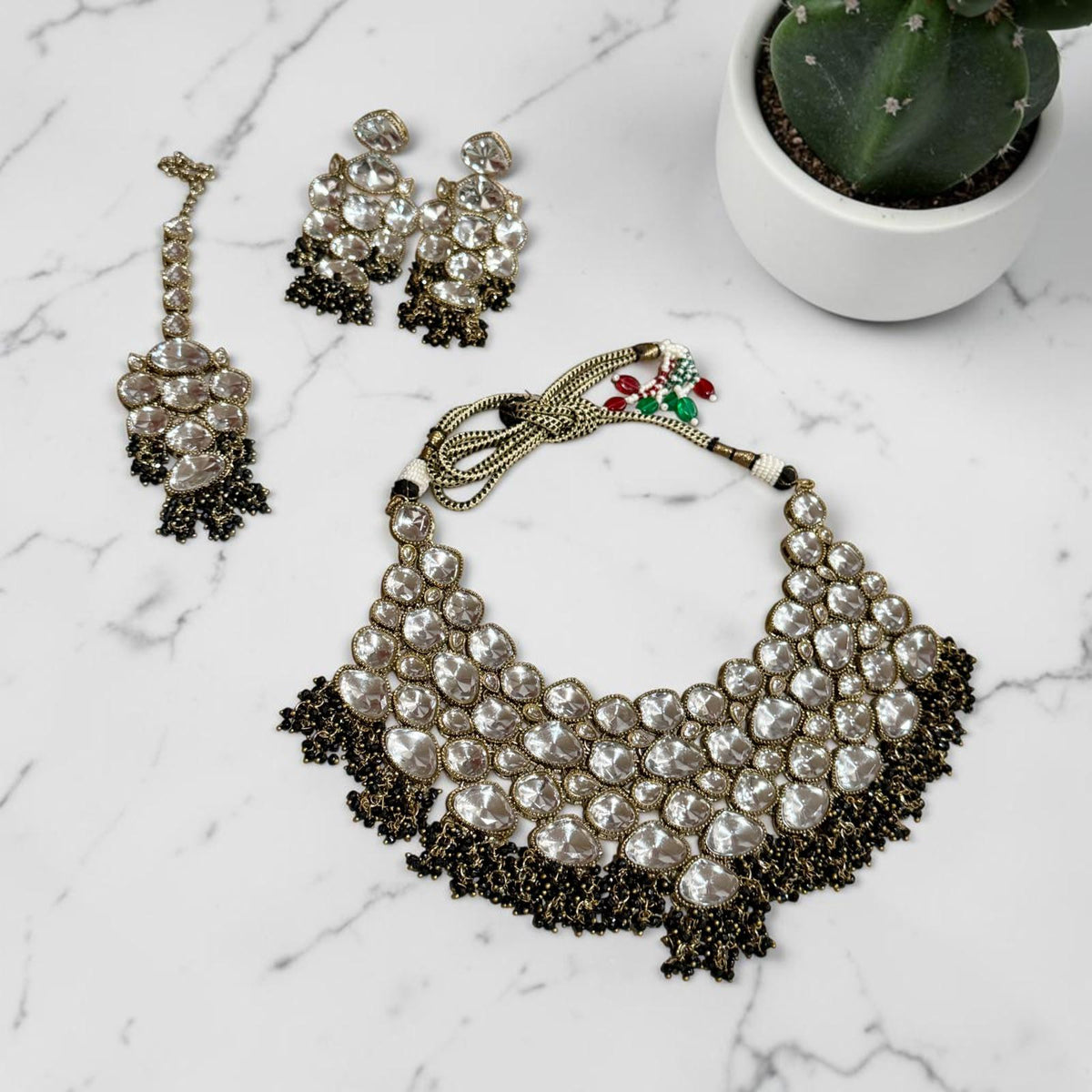 Antique Statement Necklace Set kundan set Earrings And Maang Tikka
