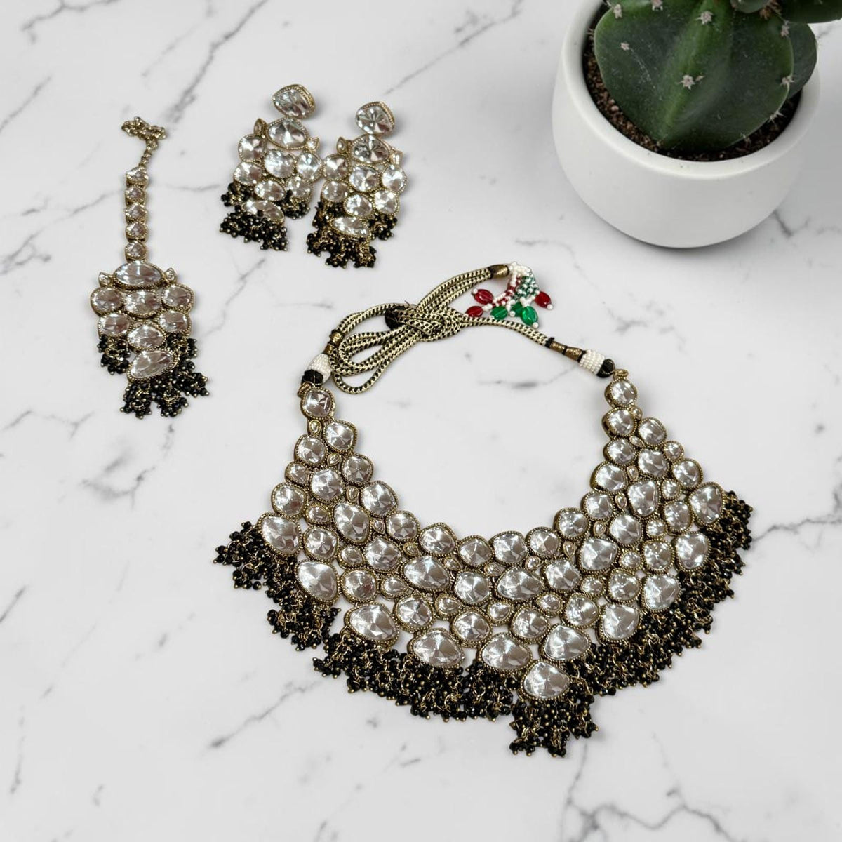 Antique Statement Necklace Set kundan set Earrings And Maang Tikka