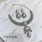 High End Mint Green Statement Necklace with Matching Drop Earrings Cubic Zarconia/ Pearl Designer