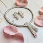 Ornate Blush Pink Necklace and Earrings Set with Layered Decorative Stonework